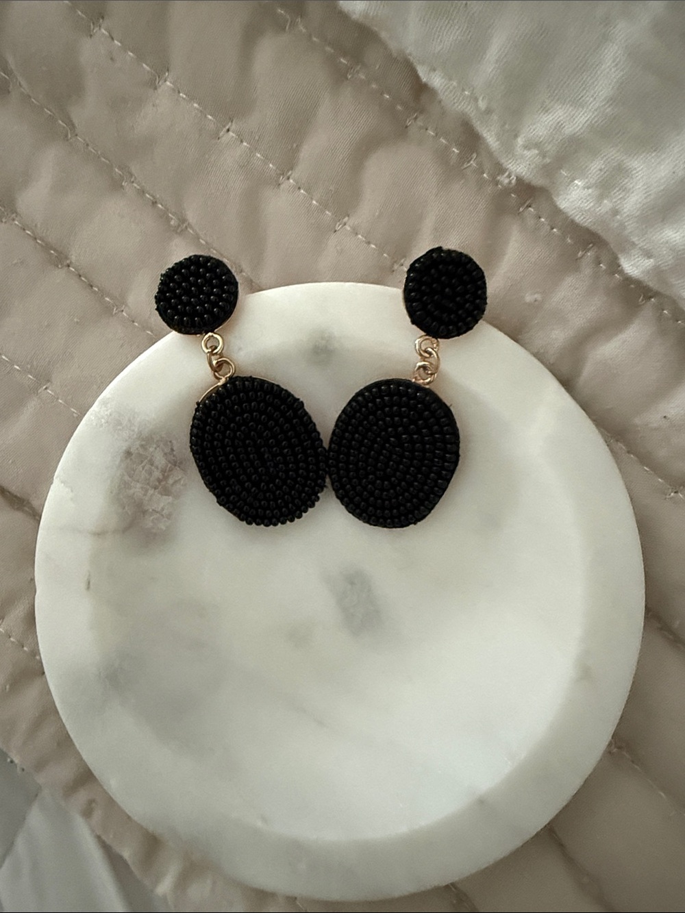 Black Beaded Double Drop Earrings - Women Jewelry